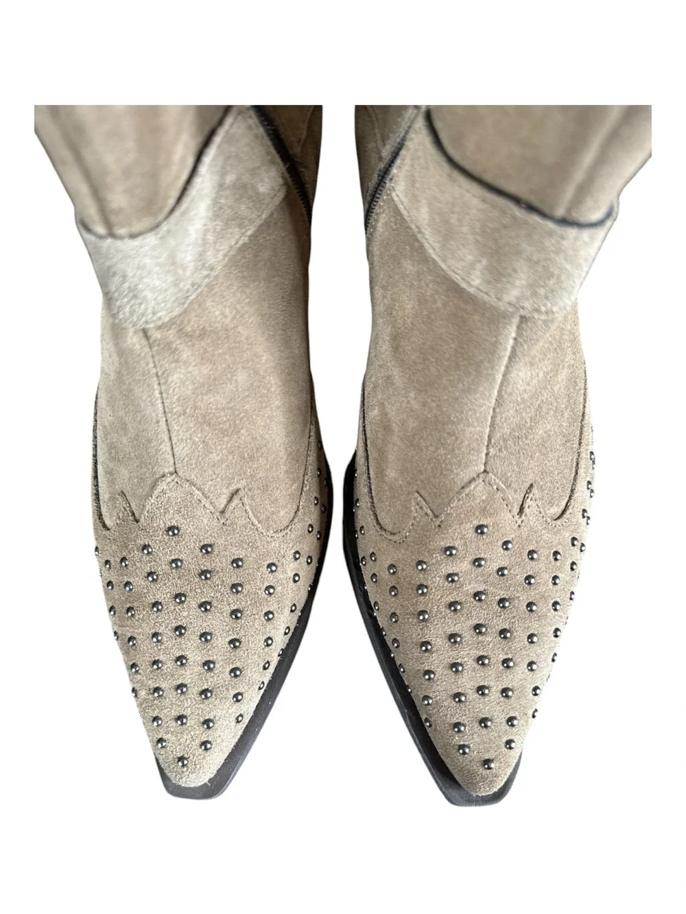 EMANUELE CRASTO Suede Studded Western Ankle Booties